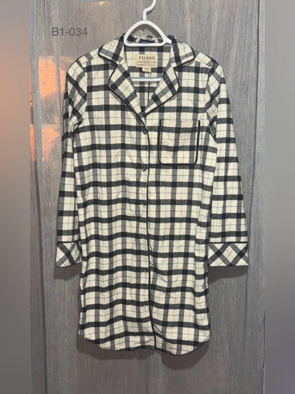 NWT Filson pajama dress xs black white/ cream check plaid